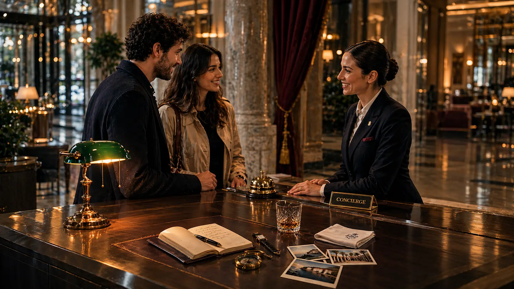 Travelers planning a premium trip with a hotel concierge