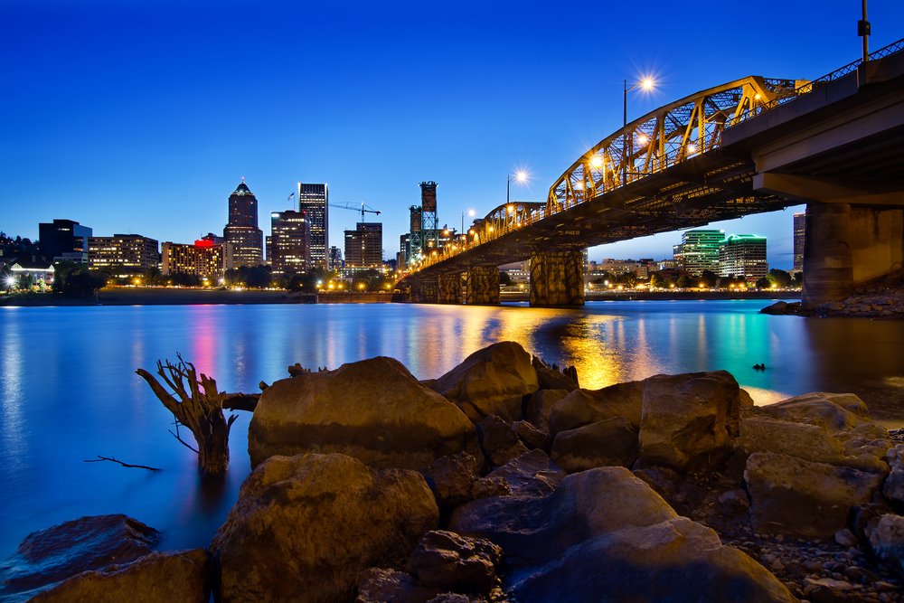 Portland Oregon Skyline at Blue Hour — Photo