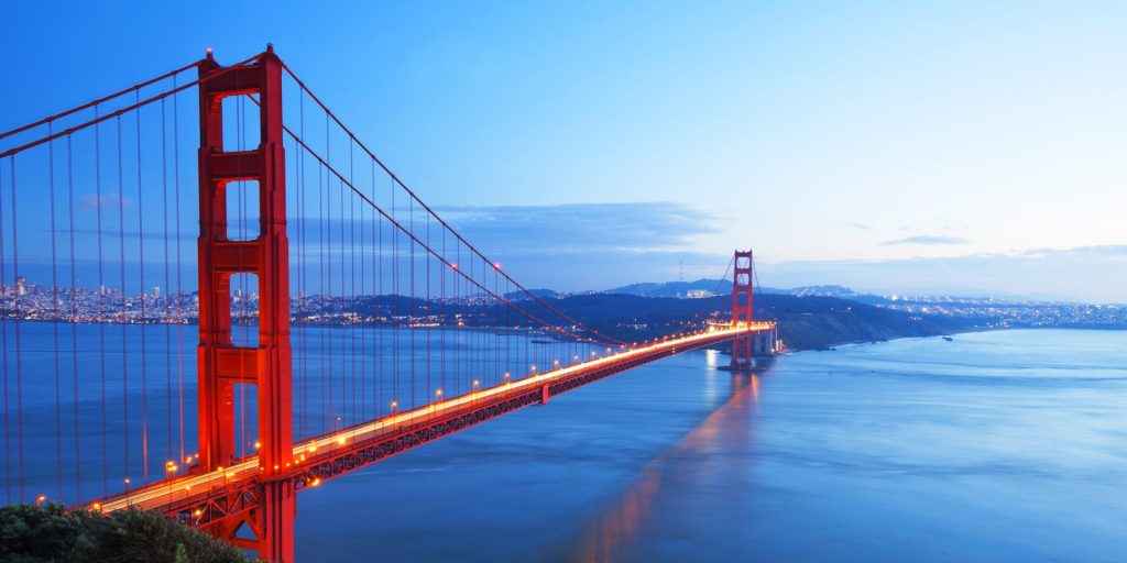 a panoramic view of the golden gate bridge in San Francisco, California