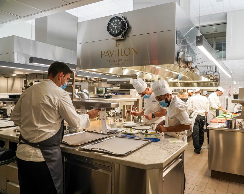 NEW YORK - JULY 29, 2021- In the kitchen of newest Micheline Star Chef Daniel Boulud's restaurant Le Pavillon in Midtown Manhattan