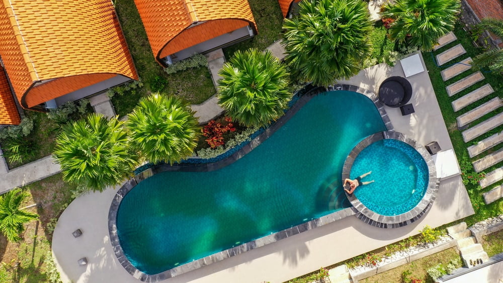 View of Resort with swimming pool in Bali, Indonesia. — Photo