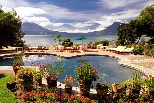 A large swimming pool located in Lake Atitlan, Guatemala, in Central America