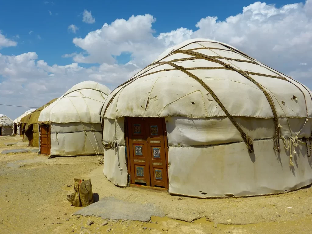 A two eco-friendly tents in the desert.